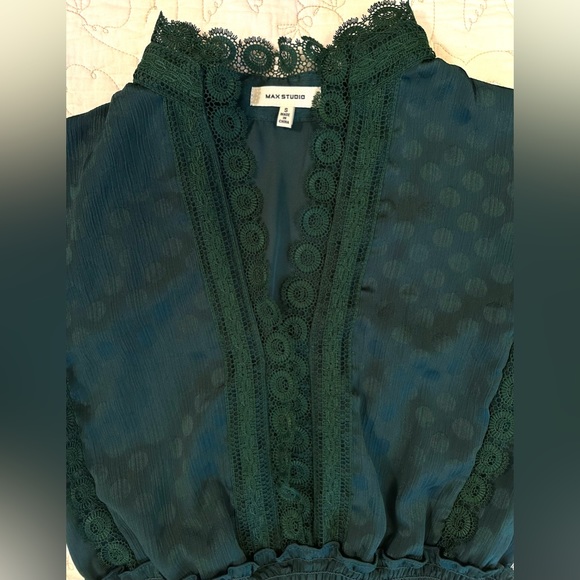 Emerald Green Polka Dot and Lace Maxi Dress by Max Studio - Picture 9 of 14